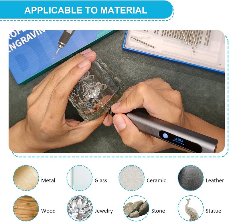 Cykelith Electric Engraving Pen with 30 Bits, USB Rechargeable Cordless Etching Pen, Professional Mini Carving Machines Portable DIY Rotary Tool Engraver for Jewelry Stone Wood Glass Metal Plastic Resin Model - Image 3